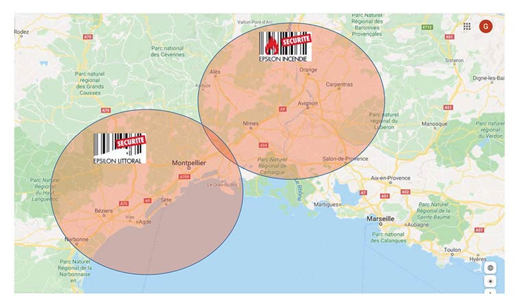 Carte Zone d'intervention Groupe Epsilon Sécurité